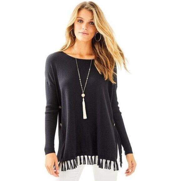 Lilly Pulitzer Ramona Fringe Sweater Black ( XXS ) - Picture 1 of 7